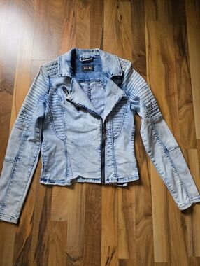 Karv Light Wash Denim Moto Jacket in Pale Blue